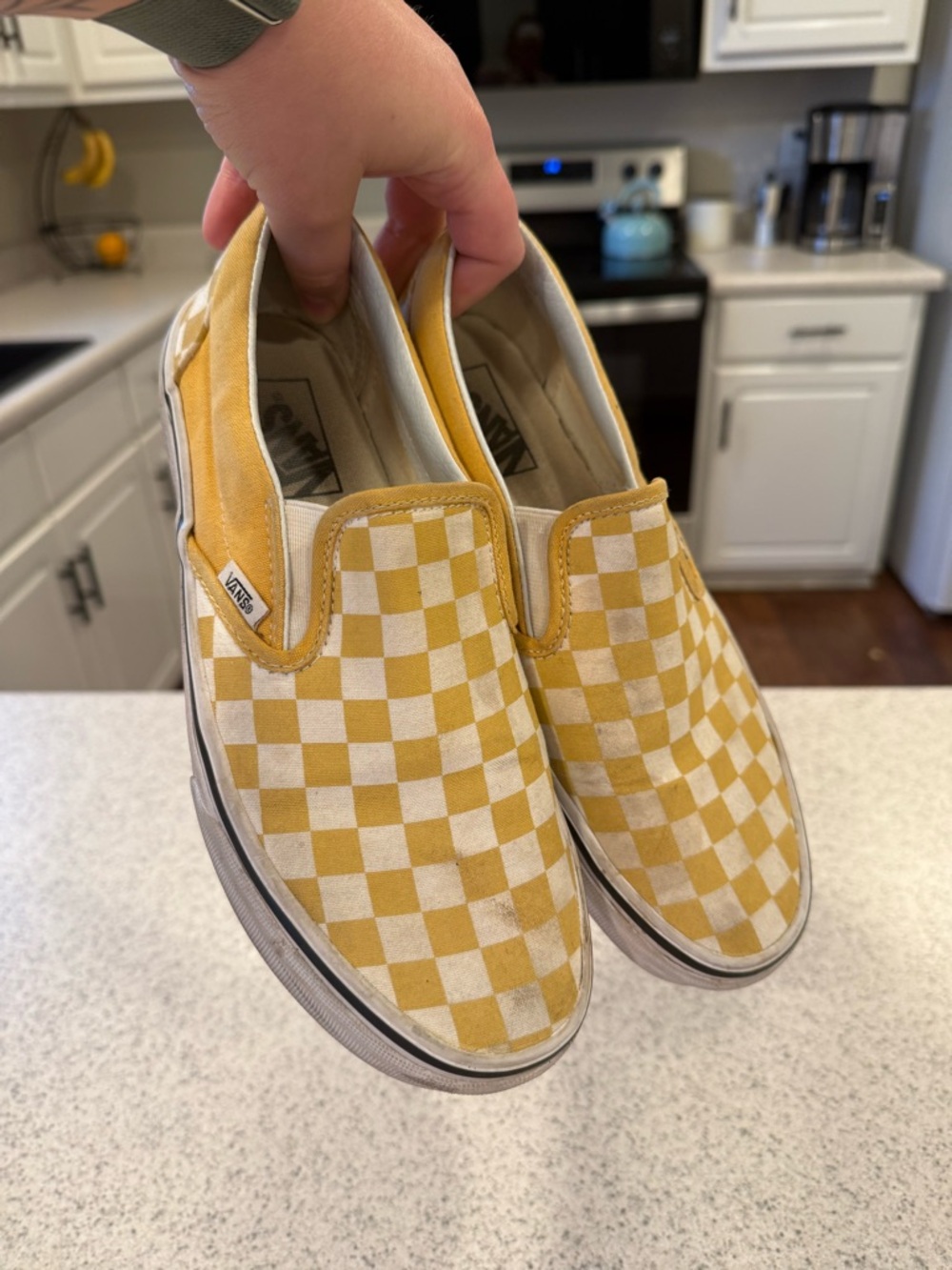 Vans Yellow and White Checkerboard Slip-On Sneakers